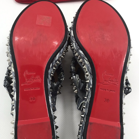 Christian Louboutin Spiked Denim Espadrille Mules - Picture 14 of 16